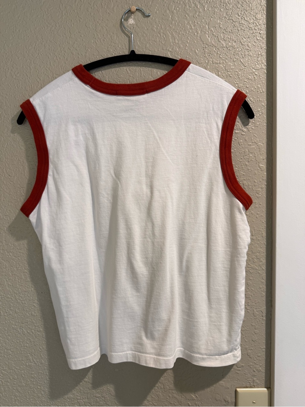 White Sleeveless Ringer Top with Red Trim - Picture 3 of 5